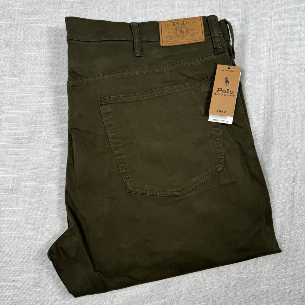 NWT Polo Ralph Lauren Varick Slim Straight Sateen Pant Green 42Tx36 Preppy Fall